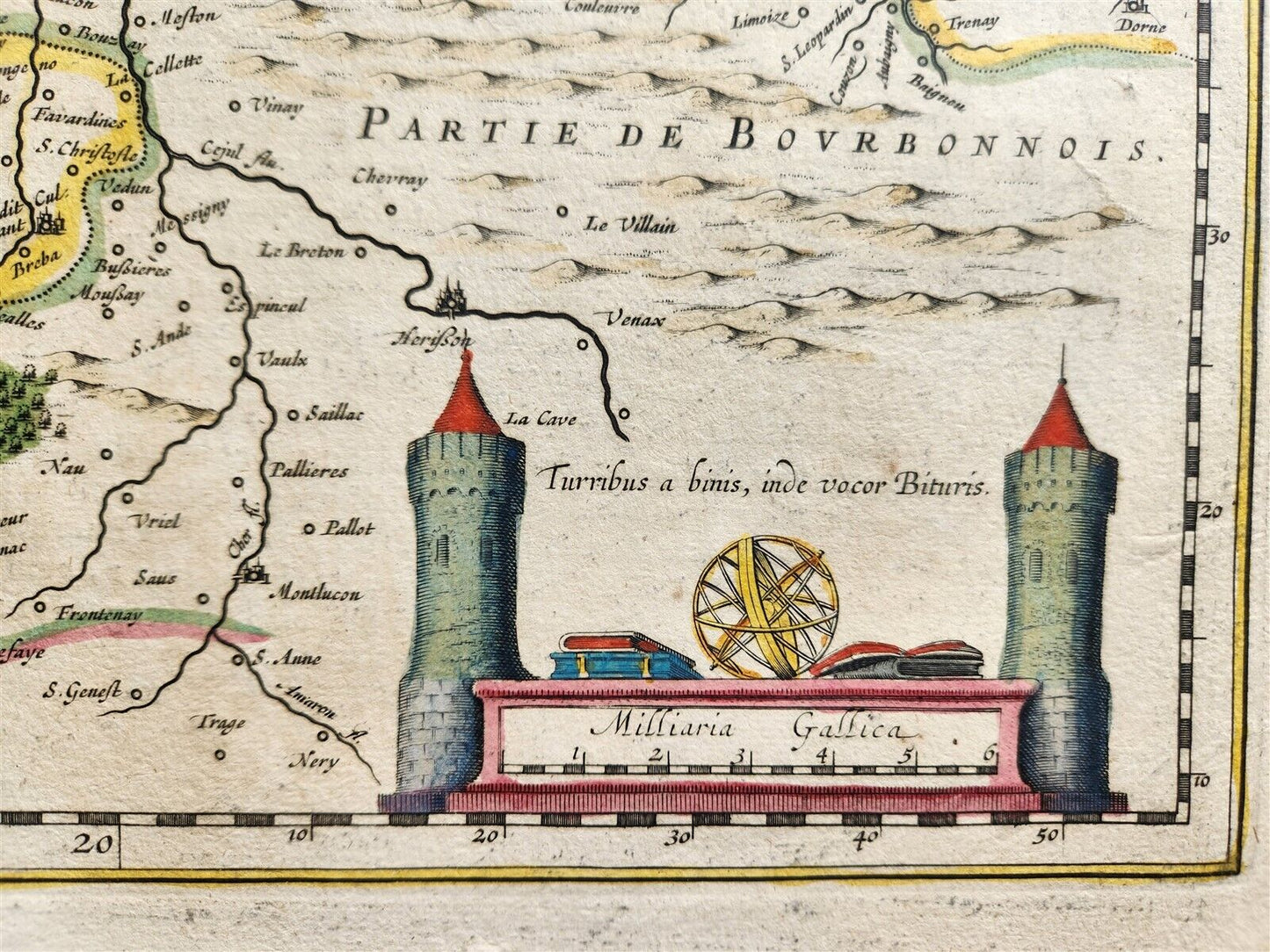 1640 MAP of FRANCE DUCHY of BERRY by WILLEM BLAEU antique AUTHENTIC hand colored