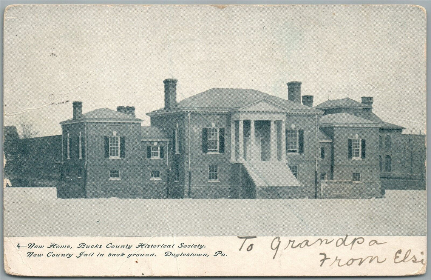 DOYLESTOWN PA BUCKS CO. HISTORICAL SOCIETY & COUNTY JAIL ANTIQUE POSTCARD