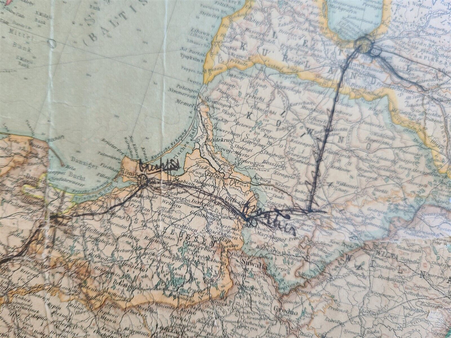 1912 GERMAN MAP of RUSSIA ANTIQUE size 16 by 35" ORIGINAL pre-WWI