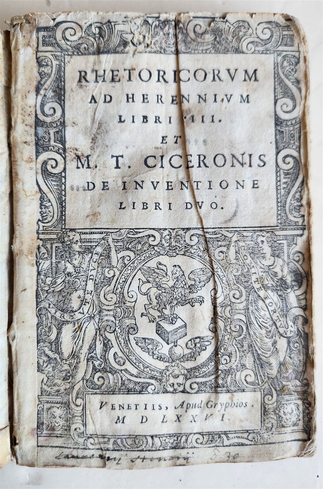 1576 CICERO Rhetoricorum ad Herennium antique 16th CENTURY vellum binding