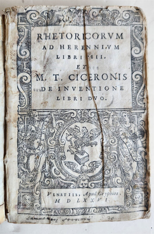 1576 CICERO Rhetoricorum ad Herennium antique 16th CENTURY vellum binding