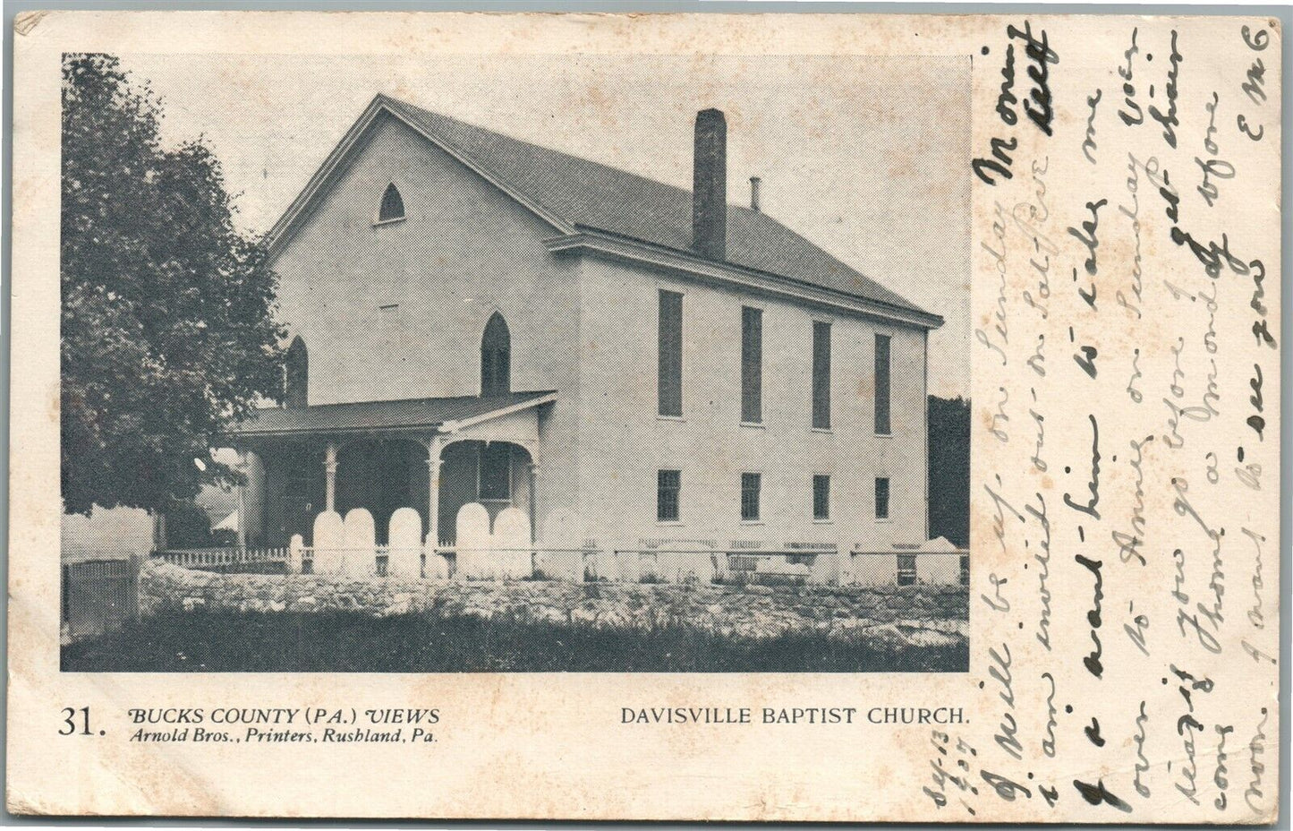 BUCKS CO. PA ARNOLD BROS. DAVISVILLE BAPTIST CHURCH ANTIQUE POSTCARD #31