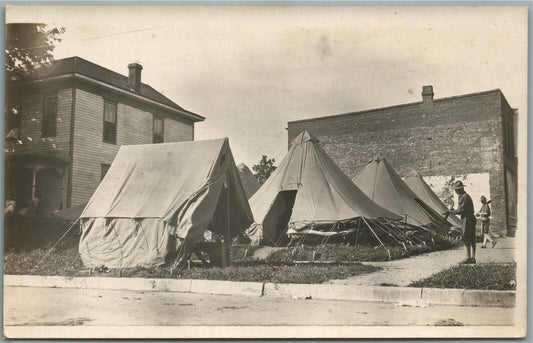 OBERLIN OH MILITARY TENTS VINTAGE REAL PHOTO POSTCARD RPPC