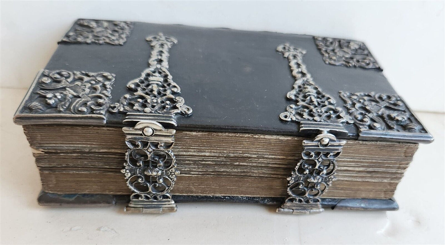 1754 GERMAN DEVOTIONAL BOOK antique BINDING w/ STUNNING SILVER FITTINGS