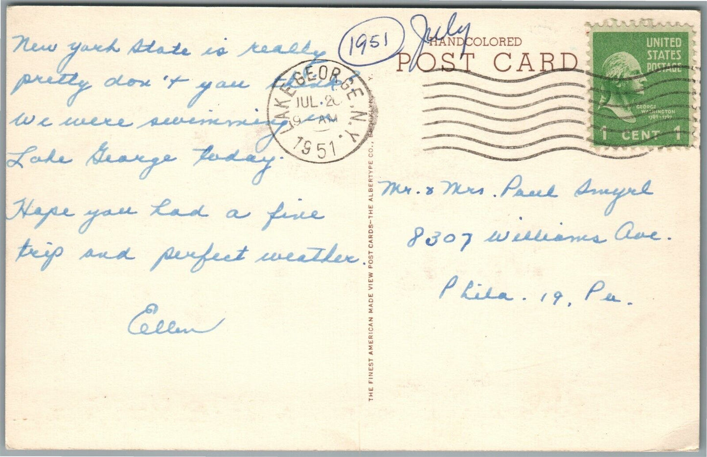 LAKE GEORGE NY HOTEL at CANADA STREET ANTIQUE POSTCARD