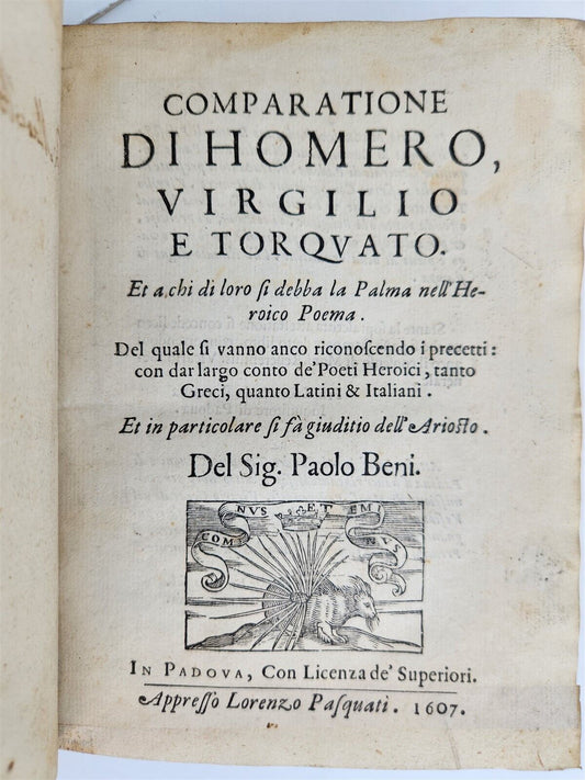 1607 COMPARATIONE DI HOMERO VIRGILIO e TORQUATO by PAOLO BENI antique