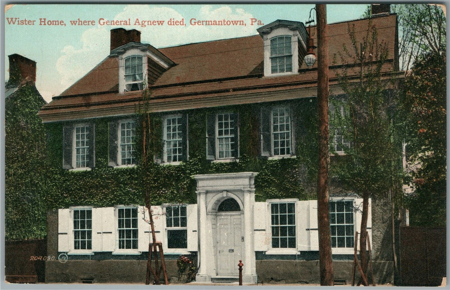 PHILADELPHIA PA GERMANTOWN WISTER HOME WHERE GENERAL AGNEW DIED ANTIQUE POSTCARD