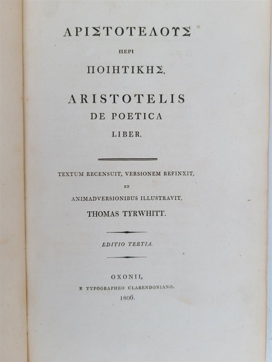 1806 ARISTOTLE DE POETICA LIBER antique ARISTOTELIS in GREEK & LATIN