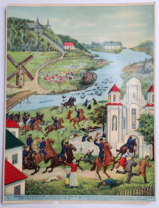 MASSACRE of LITHUANIAN CATHOLICS by RUSSIAN COSSACKS in 1893 VINTAGE POSTER