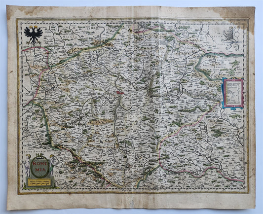 1640 BOHEMIA CZECHIA MAP by WILLEM BLAEU antique AUTHENTIC hand colored