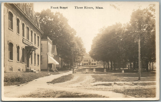 THREE RIVERS MA FRONT STREET ANTIQUE REAL PHOTO POSTCARD RPPC