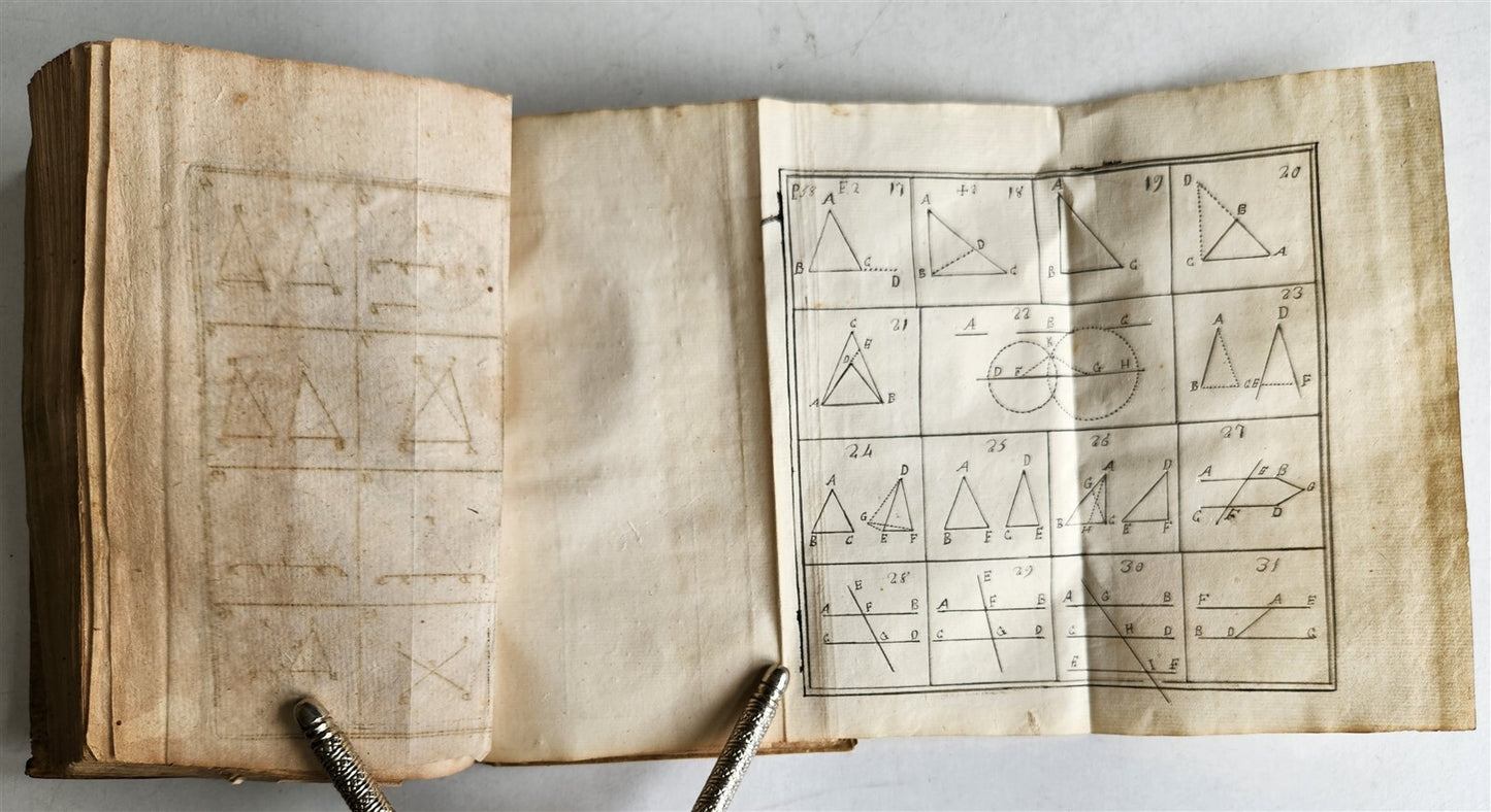 1824 EUCLID GEOMETRY antique ILLUSTRATED vellum binding