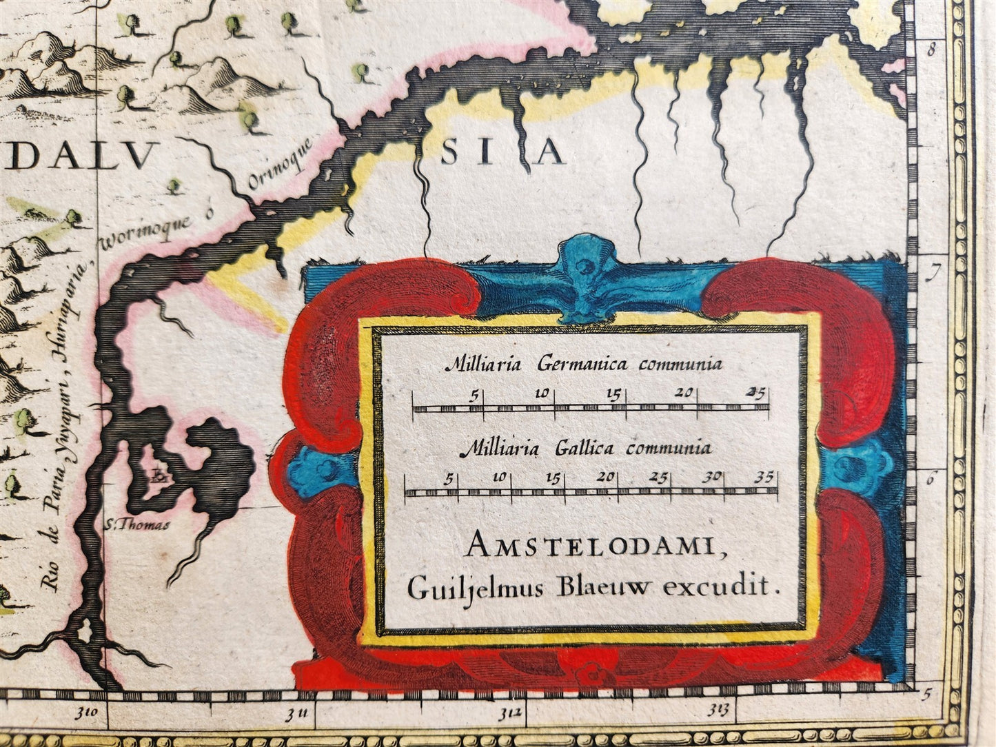 1640 MAP of VENEZUELA by WILLEM BLAEU antique AUTHENTIC hand colored