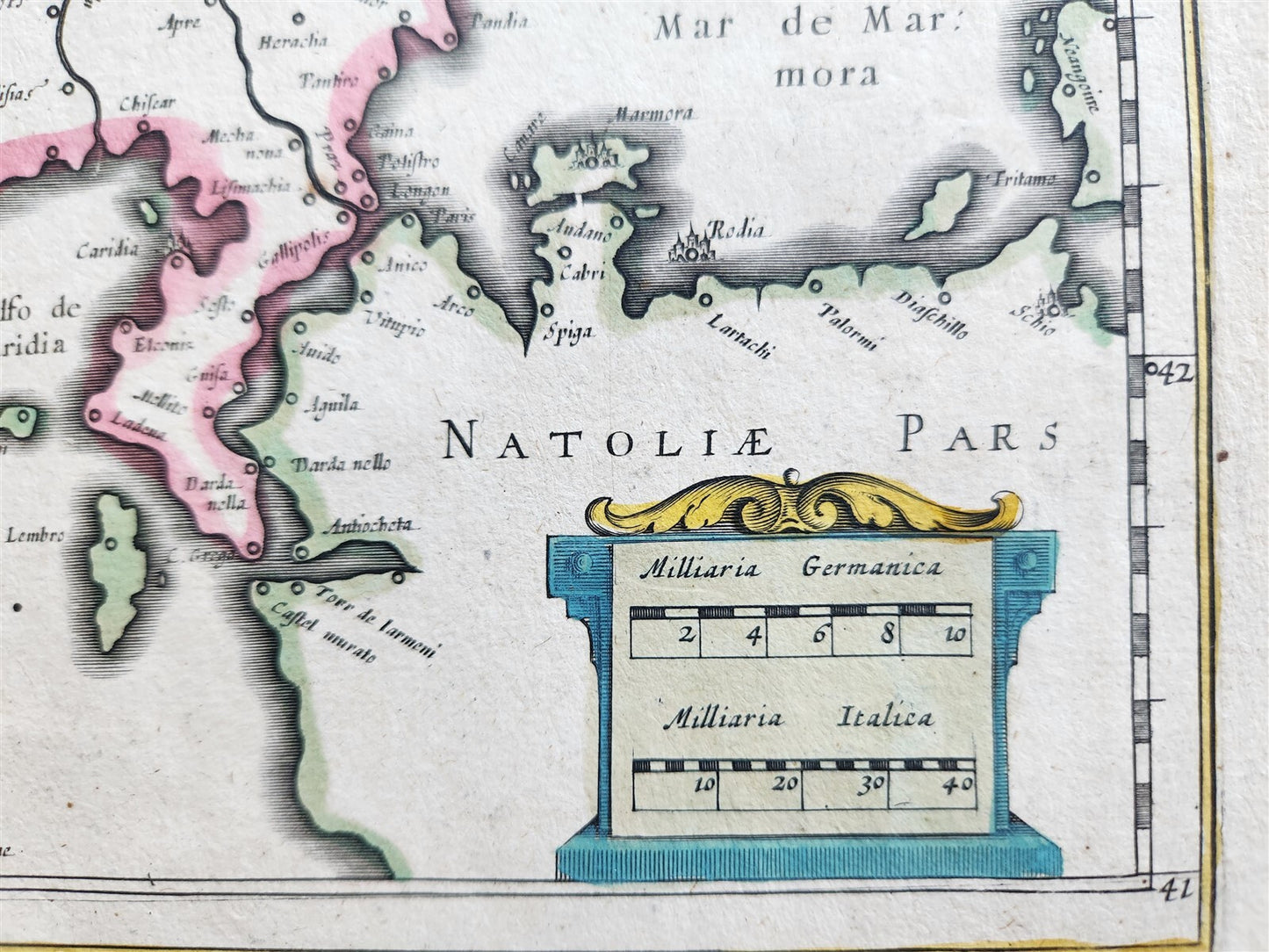 1640 SERBIA BULGARIA ROMANIA MAP by WILLEM BLAEU antique AUTHENTIC hand colored