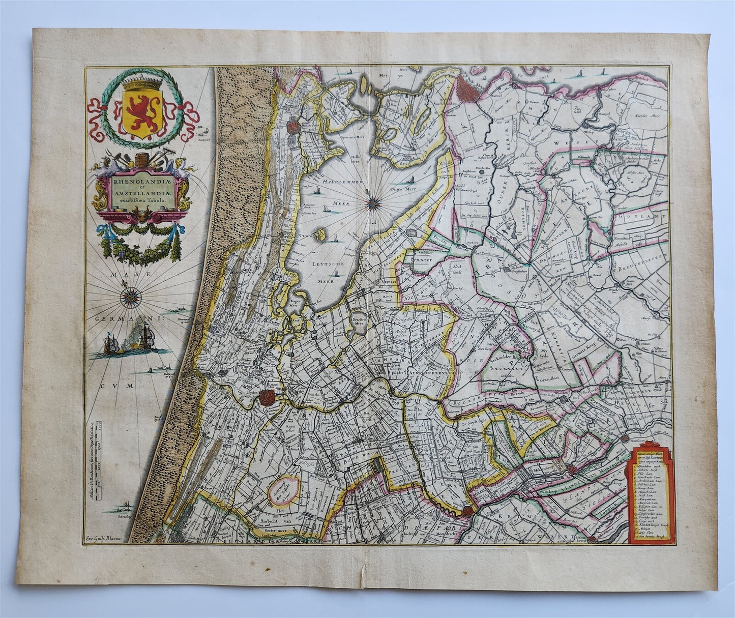 1640 Rhineland & Amstelland NETHERLANDS MAP by WILLEM BLAEU antique AUTHENTIC
