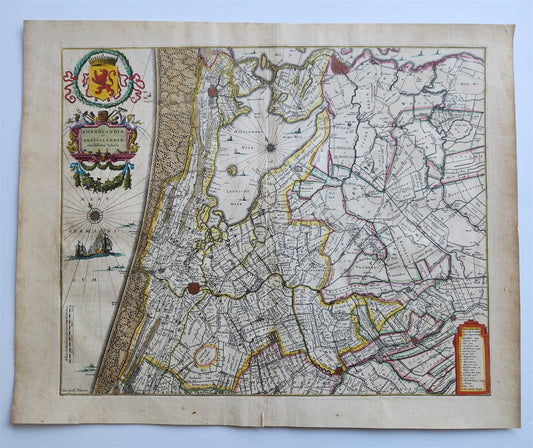 1640 Rhineland & Amstelland NETHERLANDS MAP by WILLEM BLAEU antique AUTHENTIC