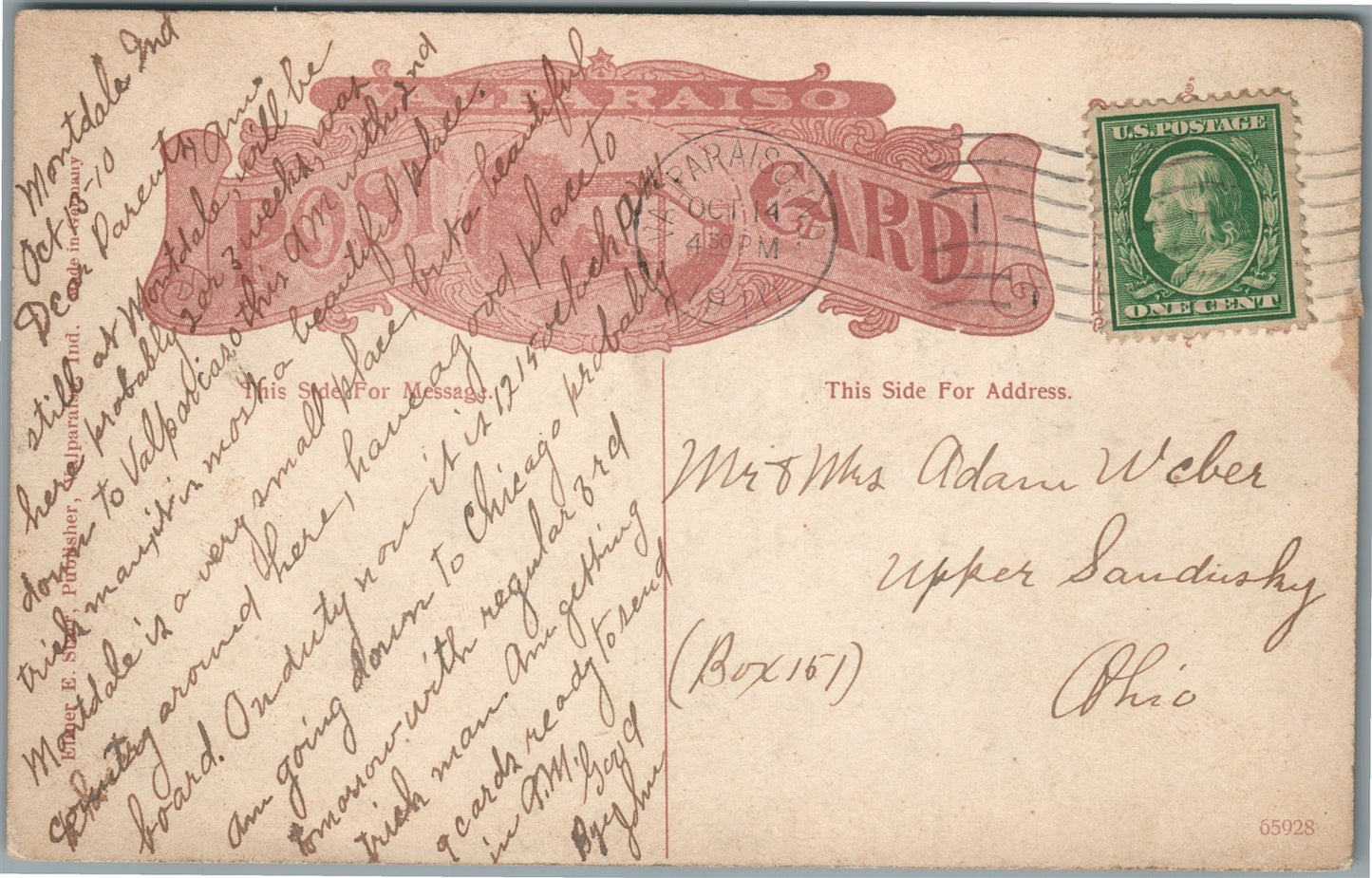 VALPARAISO IN CENTRAL BUILDING ANTIQUE POSTCARD