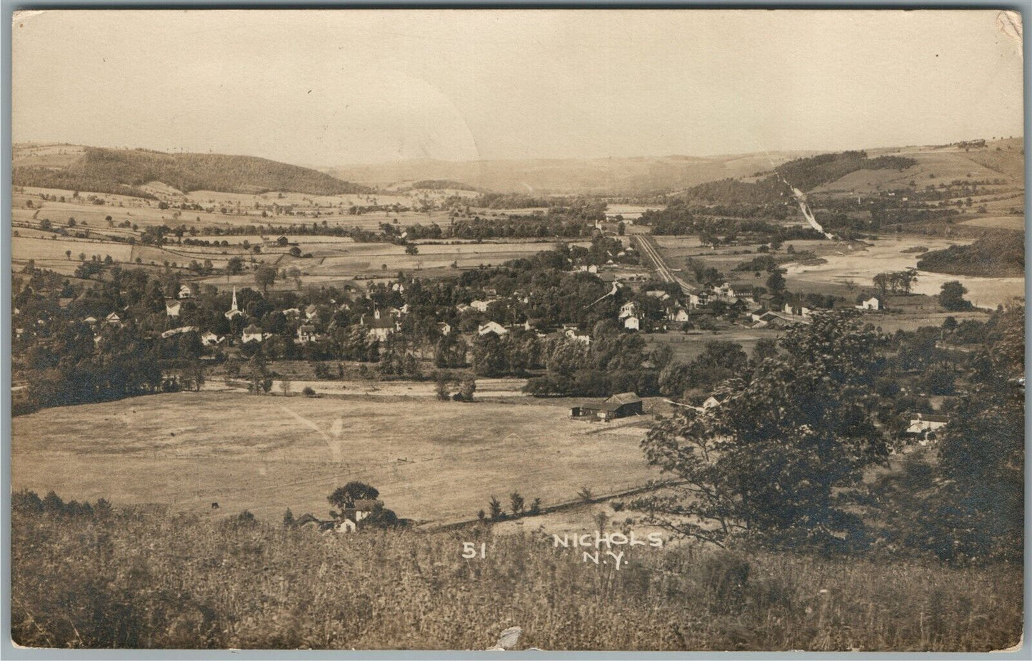 NICHOLS NY BIRDS EYE VIEW ANTIQUE REAL PHOTO POSTCARD RPPC