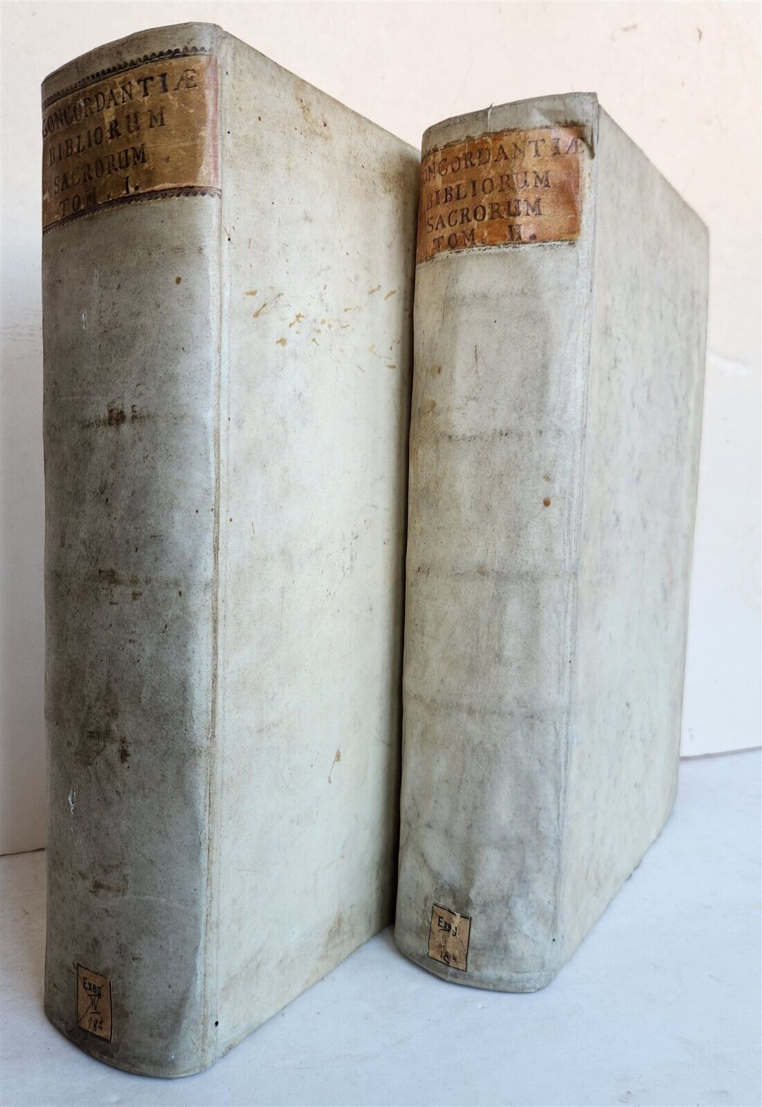 1751 BIBLE CONCORDANCE 2 VOLUMES antique VELLUM BOUND MASSIVE FOLIO