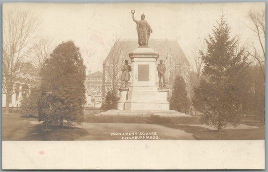 FITCHBURG MA MONUMENT SQUARE ANTIQUE REAL PHOTO POSTCARD RPPC