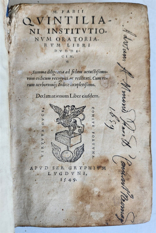 1549 M. Fabii Quintiliani Institutionum oratoriarum antique 16th CENTURY