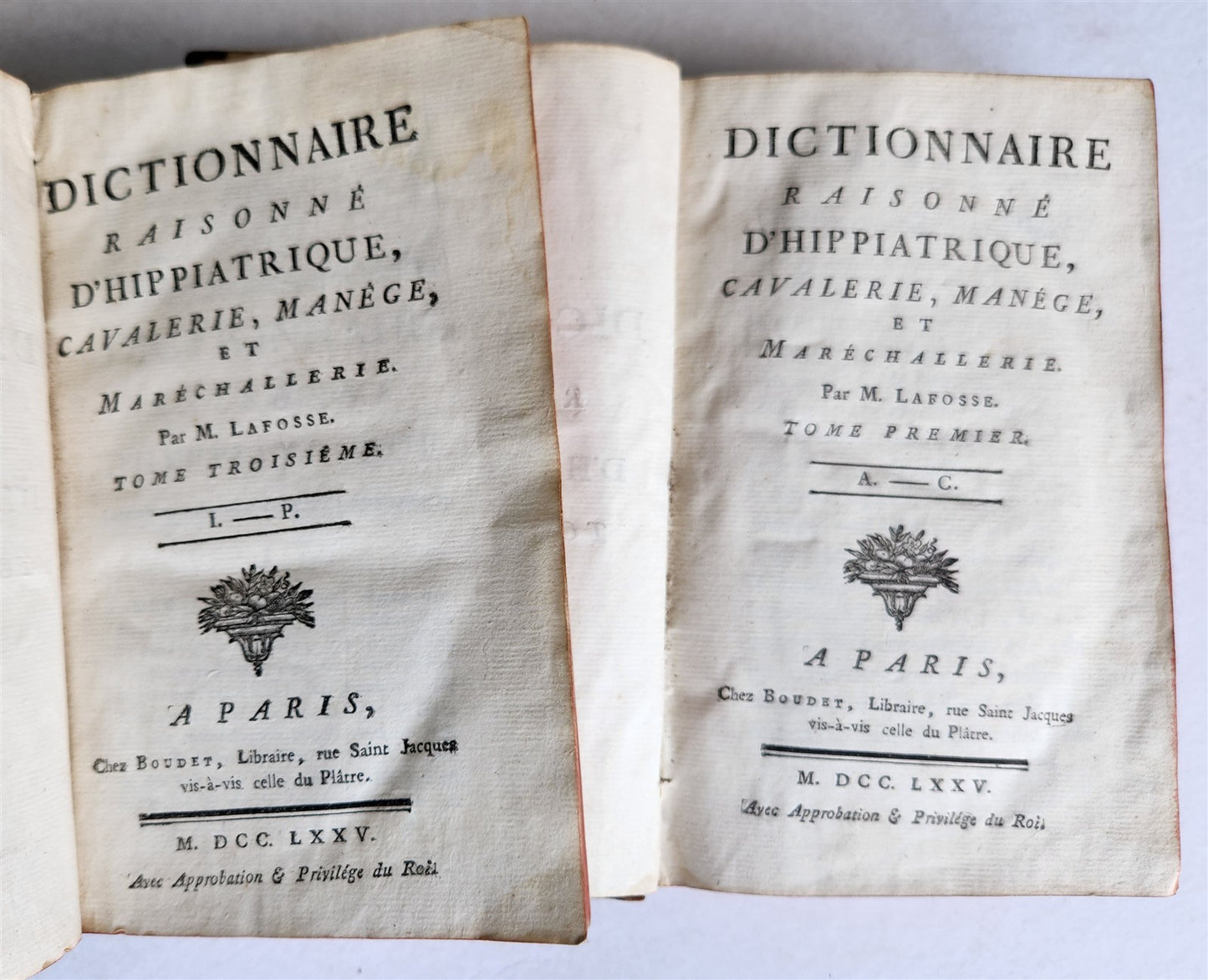 1775 DICTIONARY of HIPPIATRY CAVALRY HORSE RIDING 2 VOLUMES antique in FRENCH