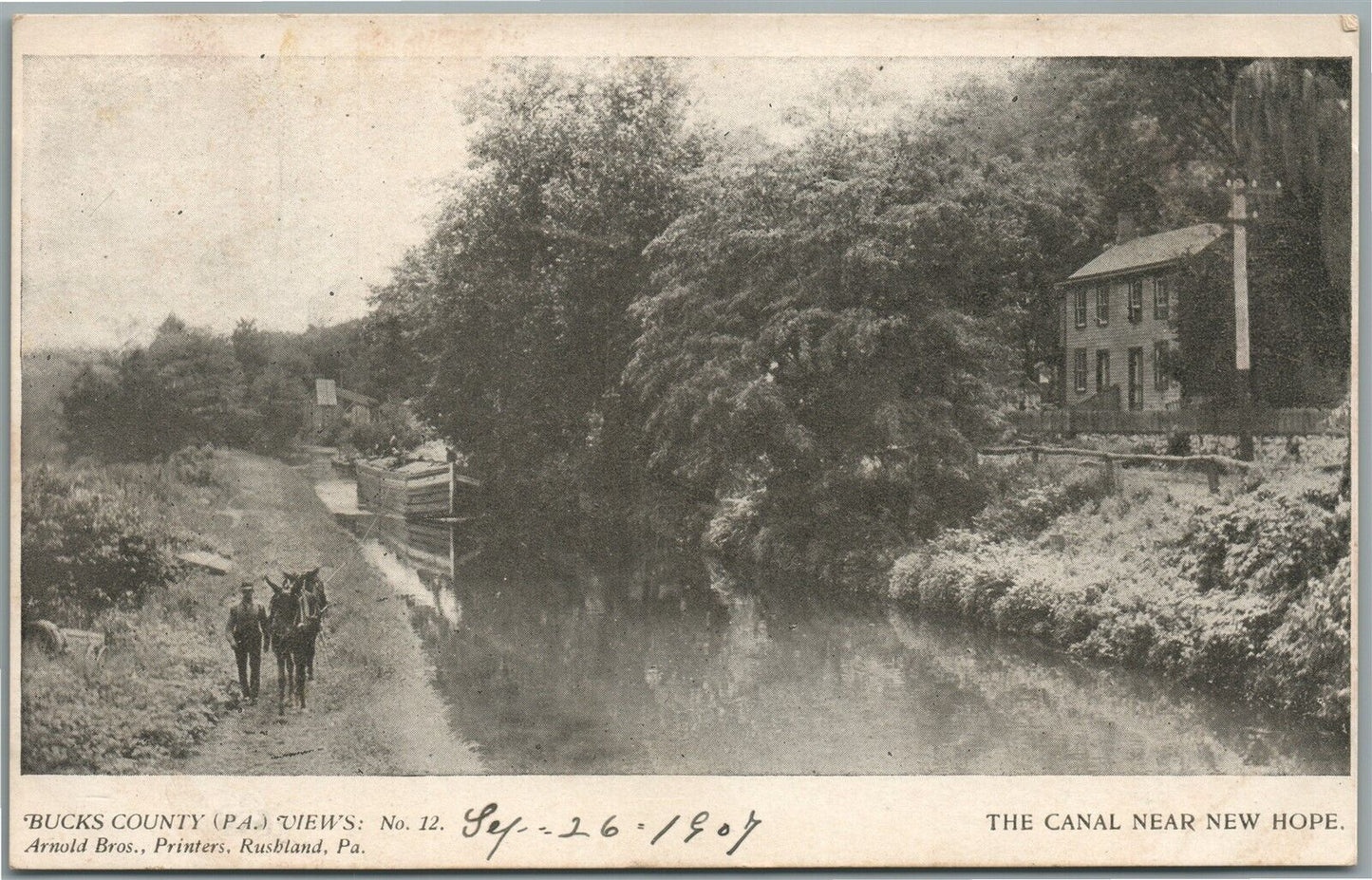 BUCKS CO. PA ARNOLD BROS. NEW HOPE CANAL ANTIQUE POSTCARD #12