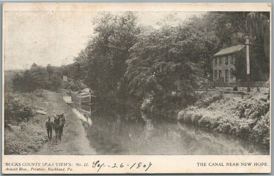 BUCKS CO. PA ARNOLD BROS. NEW HOPE CANAL ANTIQUE POSTCARD #12
