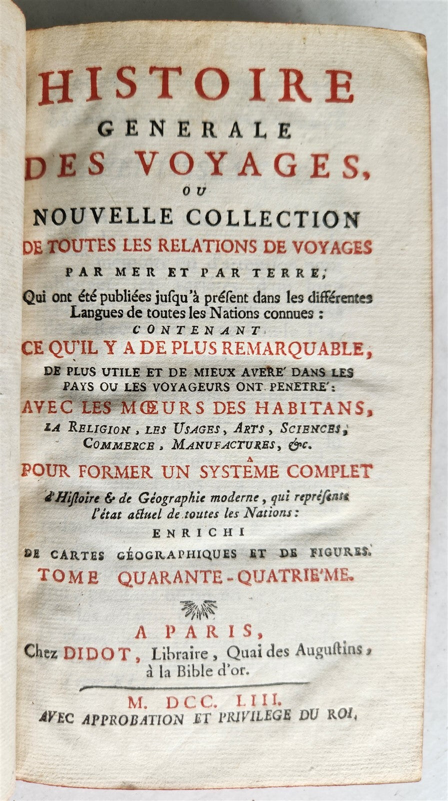 1753 HISTOIRE des VOYAGES antique Vol.44 EAST INDIES TRAVELS illustrated