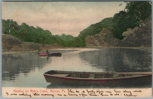 MOYLAN PA BOATING ON RIDLEY CREEK ANTIQUE POSTCARD
