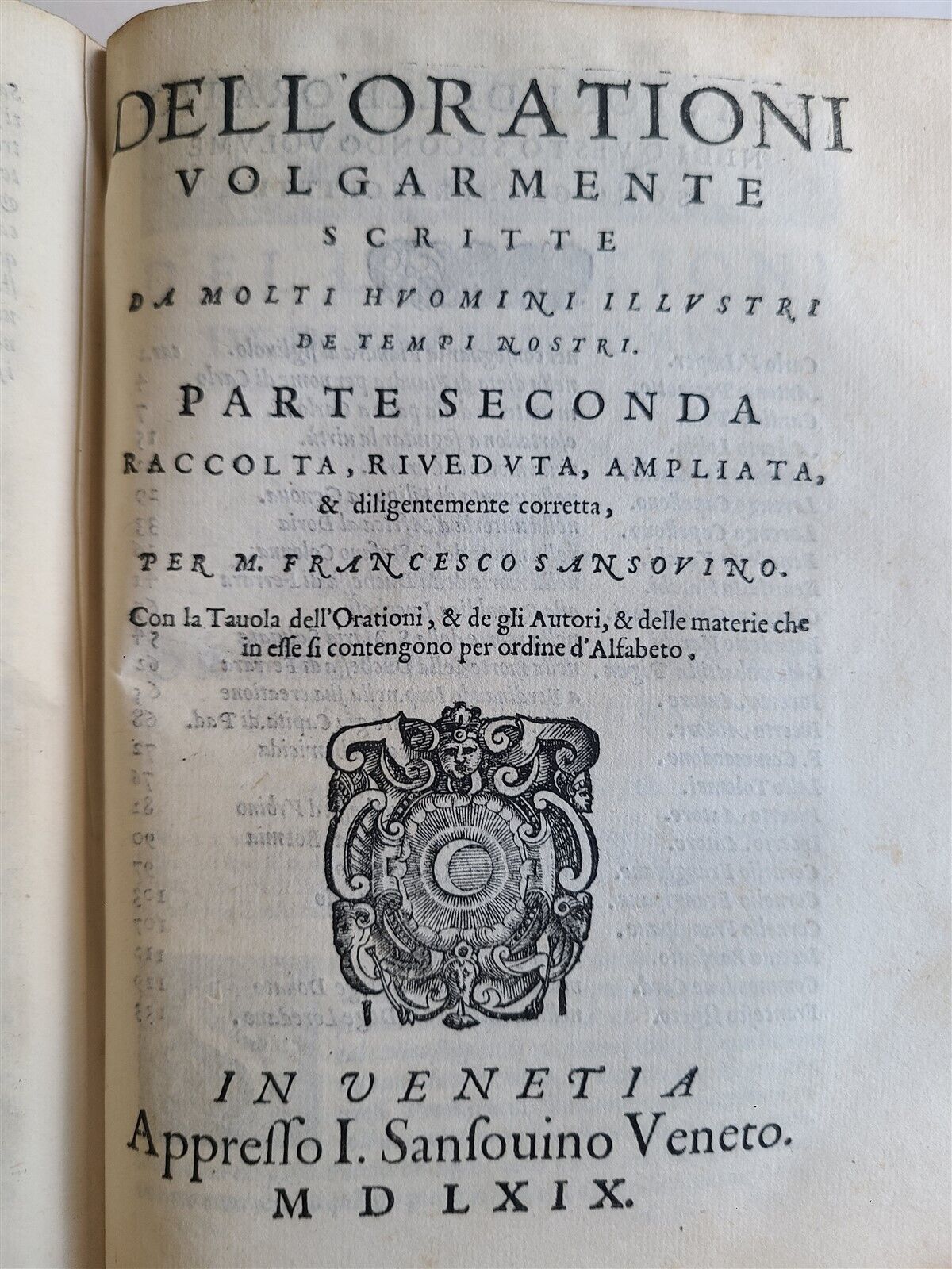 1569 ORATIONS by MANY ILLUSTRIOUS MEN - FRANCESCO SANSOVINO antique VELLUM