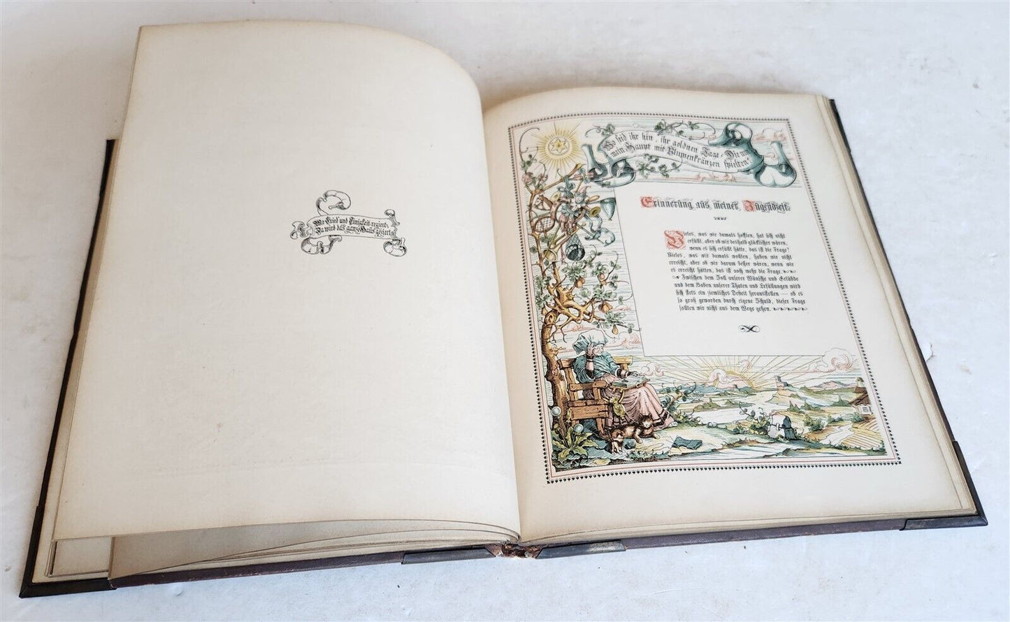 1890 FAMILY CHRONICLE w/ AMAZING BLIND-STAMPED LEATHER BINDING antique