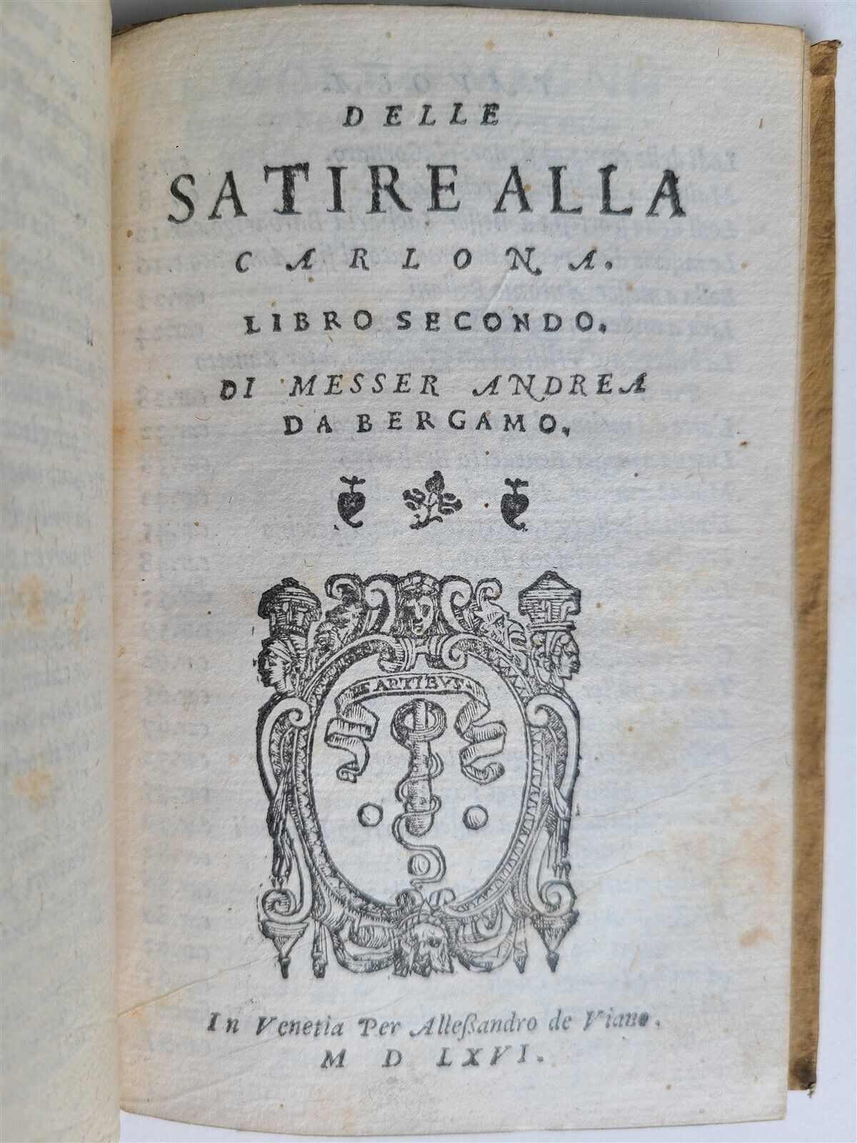 1566 SATIRICAL POETRY of ANDREA DA BERGAMO antique in ITALIAN