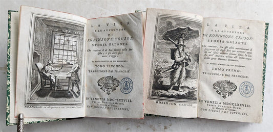 1778 ADVENTURES of ROBINSON CRUSOE by DANIEL DEFORE antique 2 VOLUMES