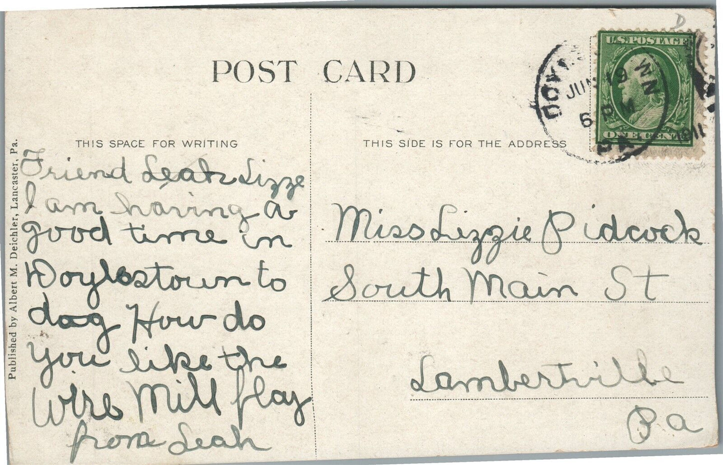 DOYLESTOWN PA BIRDS EYE VIEW ANTIQUE POSTCARD