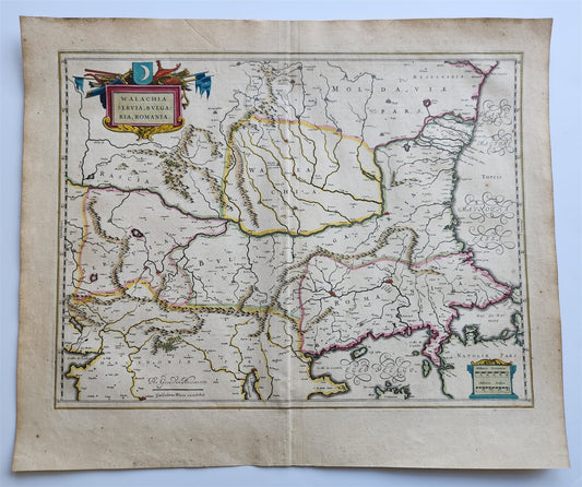 1640 SERBIA BULGARIA ROMANIA MAP by WILLEM BLAEU antique AUTHENTIC hand colored
