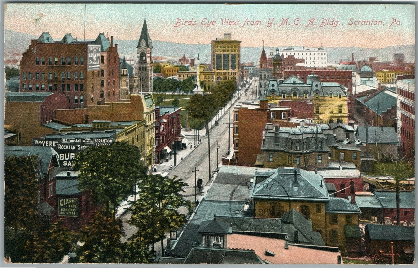 SCRANTON PA BIRDS EYE VIEW FROM YMCA BUILDING ANTIQUE POSTCARD