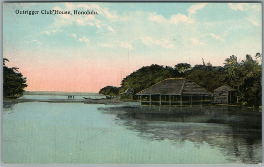 HONOLULU HI OUTRIGGER CLUB HOUSE ANTIQUE POSTCARD