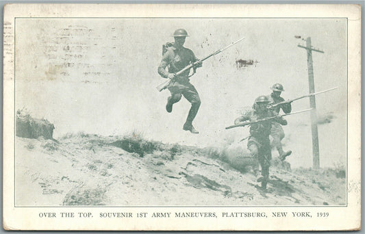 PLATTSBURG NY US ARMY MILITARY MANEUVERES WWII ERA ANTIQUE POSTCARD