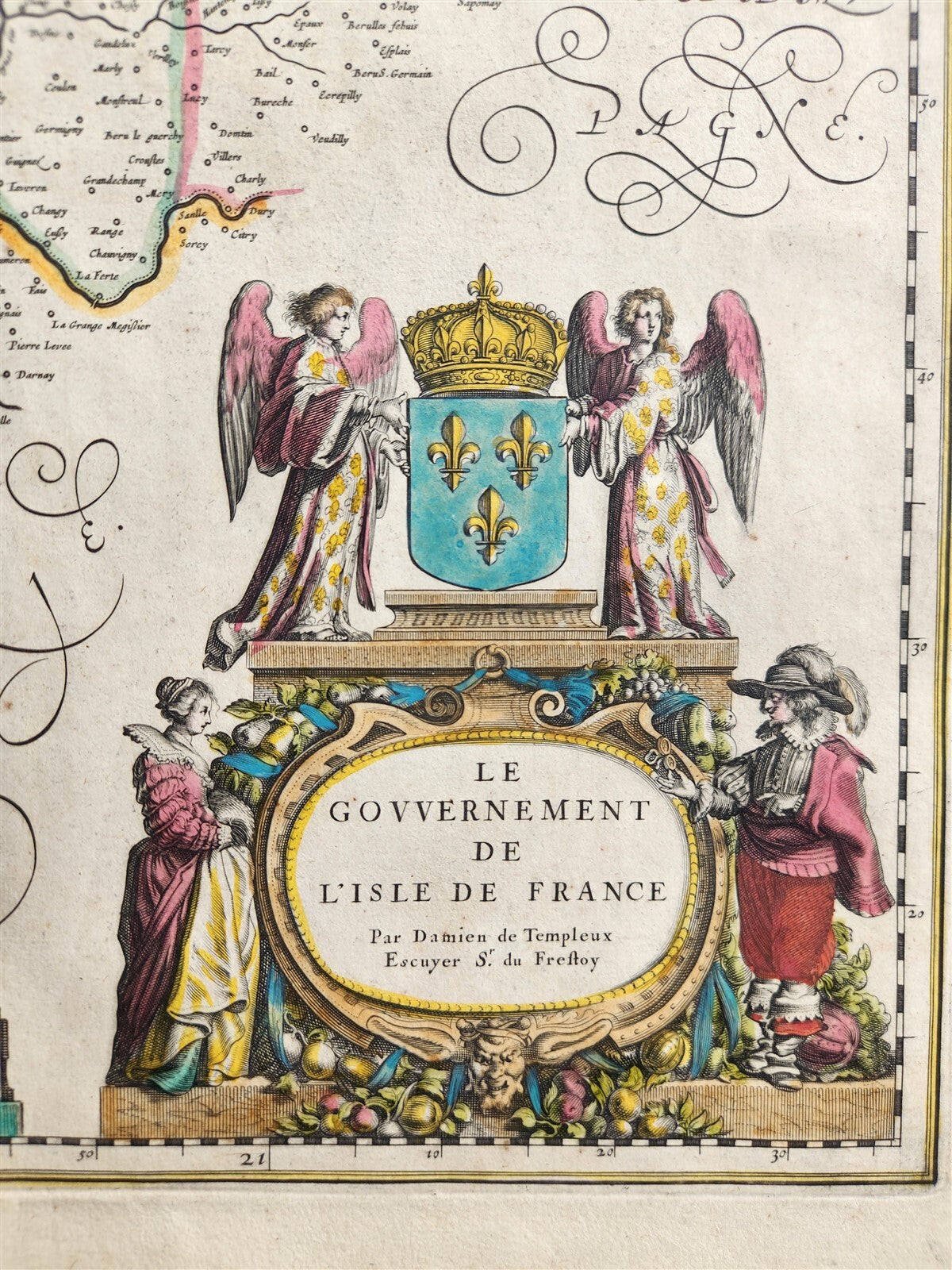 1640 MAP LE GOUVERNMENT de L'ISLE DE FRANCE BLAEU antique AUTHENTIC hand colored