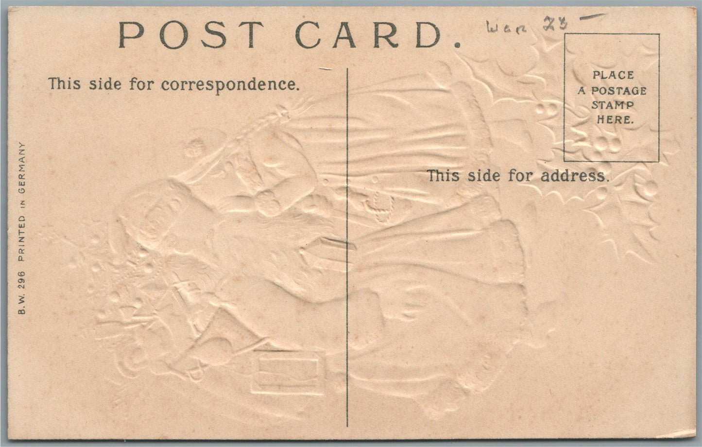 CHRISTMAS SANTA in GREEN ROBE ANTIQUE POSTCARD