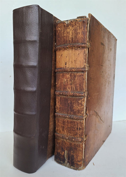 1729-1740 HOMER ILIAS & ODDYSEA 2 VOLUMES antique w/ MAPS ENGLISH & GREEK TEXT