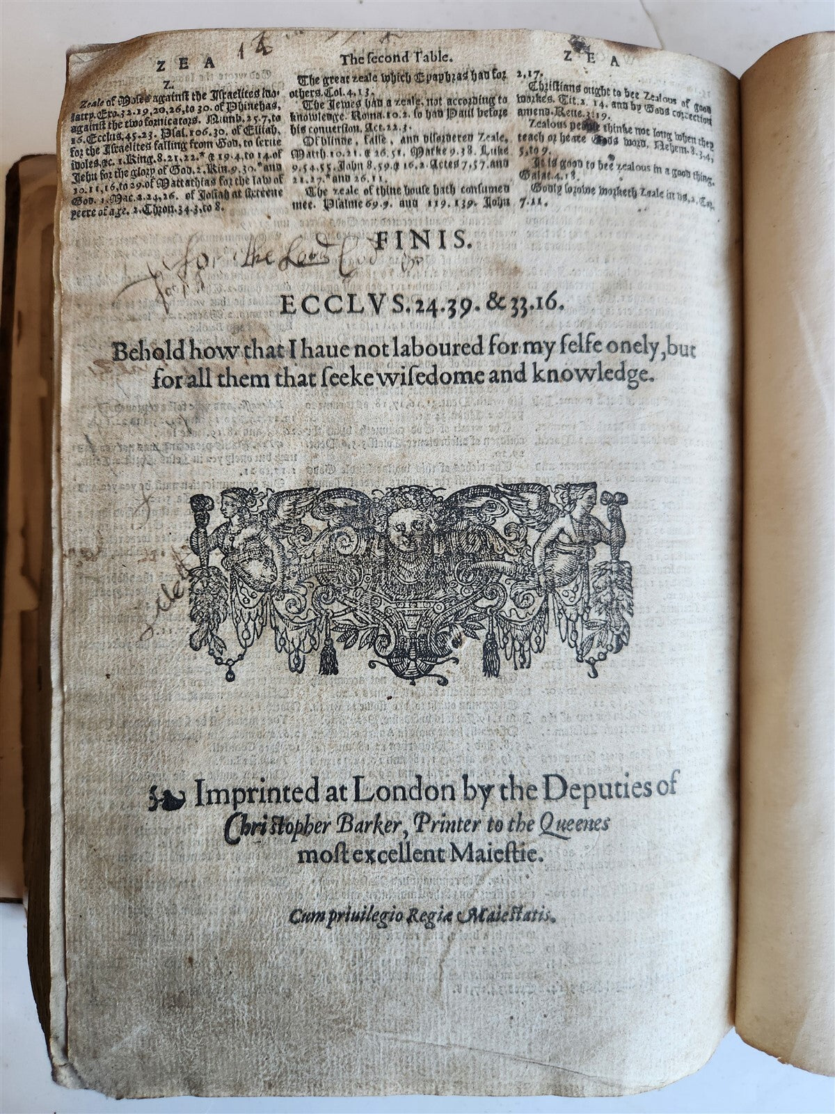 1594 BIBLE in ENGLISH antique Old & New Testament CHRISTOPHER BARKER 16th cent.