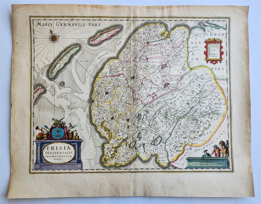 1640  FRISIA NETHERLANDS MAP by WILLEM BLAEU antique AUTHENTIC hand colored