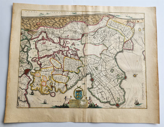 1640 MAP of HOLLANDIA NETHERLANDS by WILLEM BLAEU antique AUTHENTIC