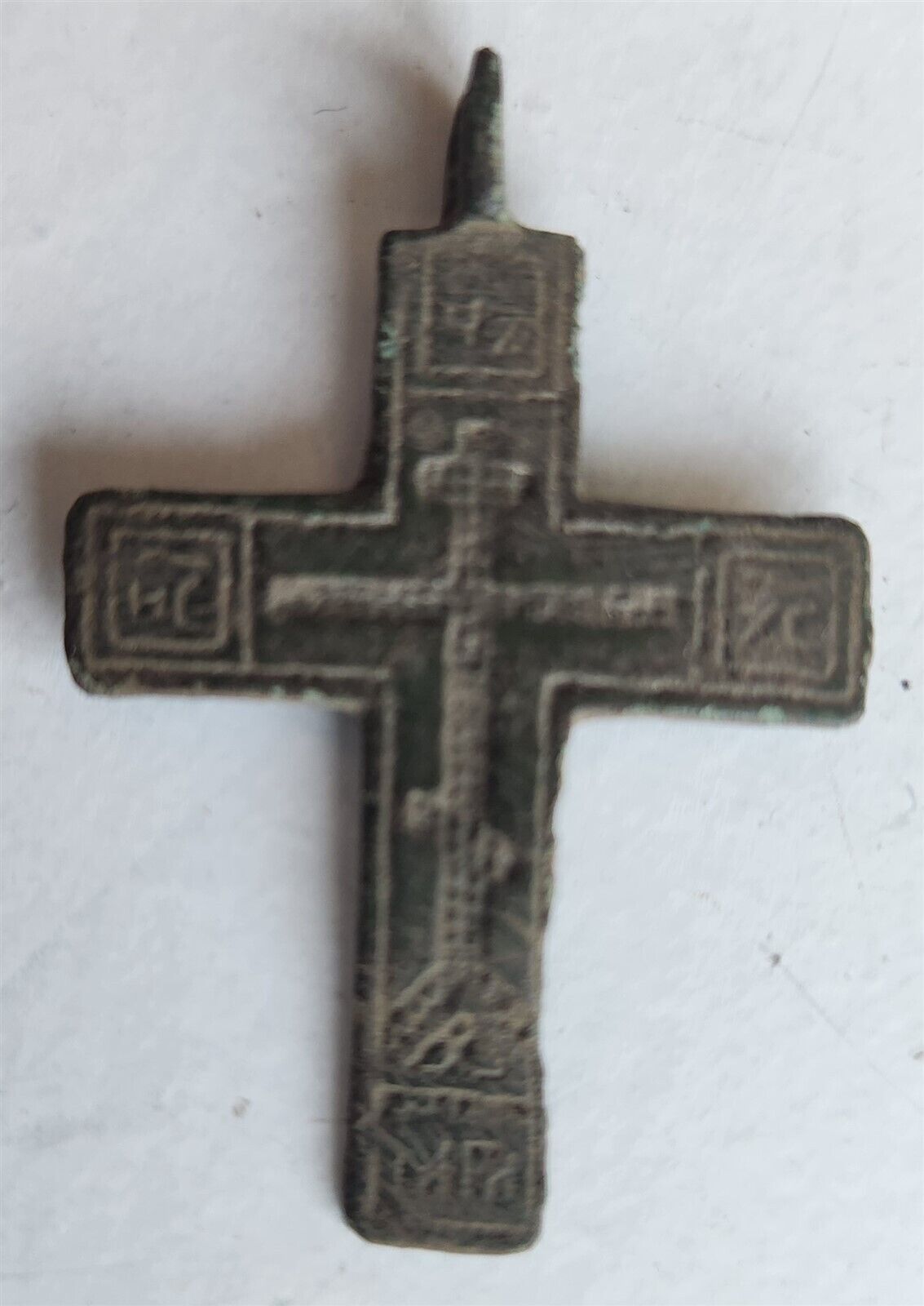 RUSSIAN ORTHODOX BRONZE 18th-19th CENTURY antique NECK CROSS icon