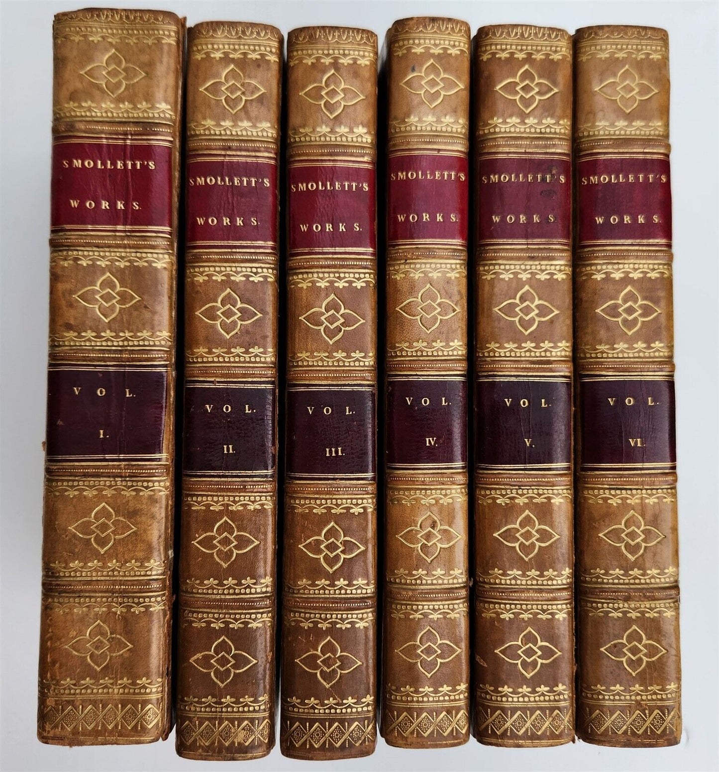 1817 WORKS of TOBIAS SMOLLETT antique 6 VOLS DECORATIVE BINDING