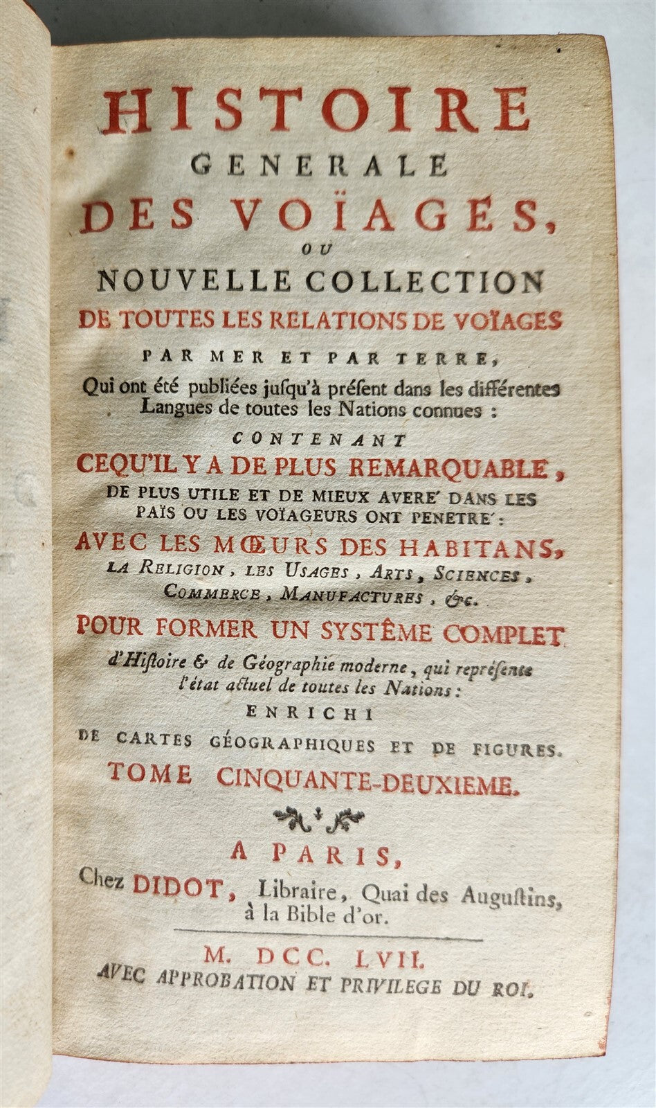 1757 HISTOIRE des VOYAGES antique Vol.52 PERU INCAS TRAVELS illustrated