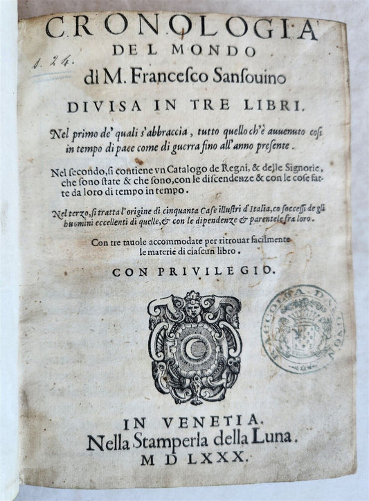 1580 CHRONOLOGY OF THE WORLD by F. SANSOVINO antique VELLUM BOUND
