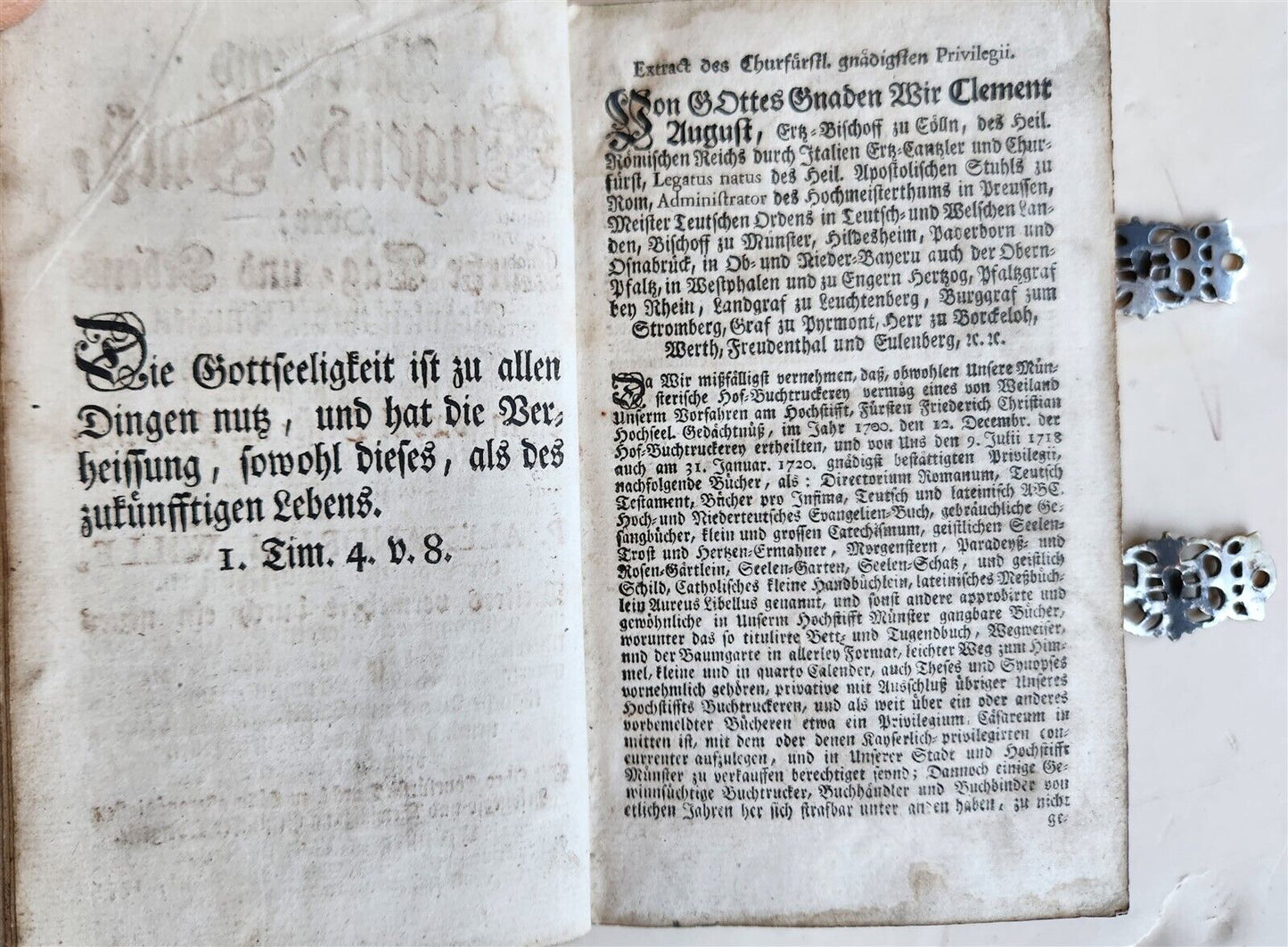 1754 GERMAN DEVOTIONAL BOOK antique BINDING w/ STUNNING SILVER FITTINGS